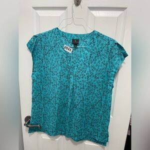 Worthington Teal and Black Patterned Blouse